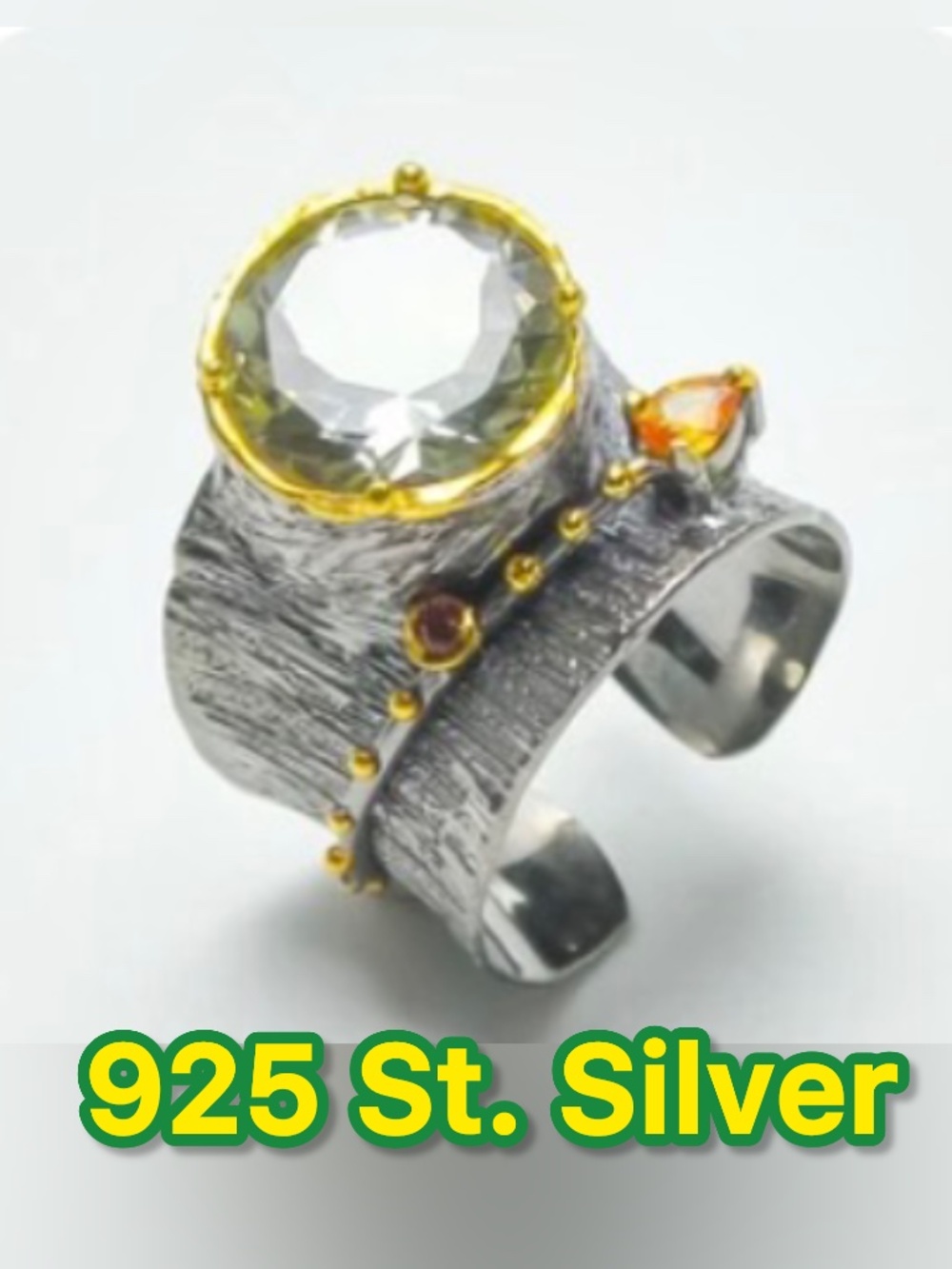 NWT ART STYLE 10 Ct A++ NATURAL GREEN AMETHYST 925 ST SILVER RING SIZE 8.5